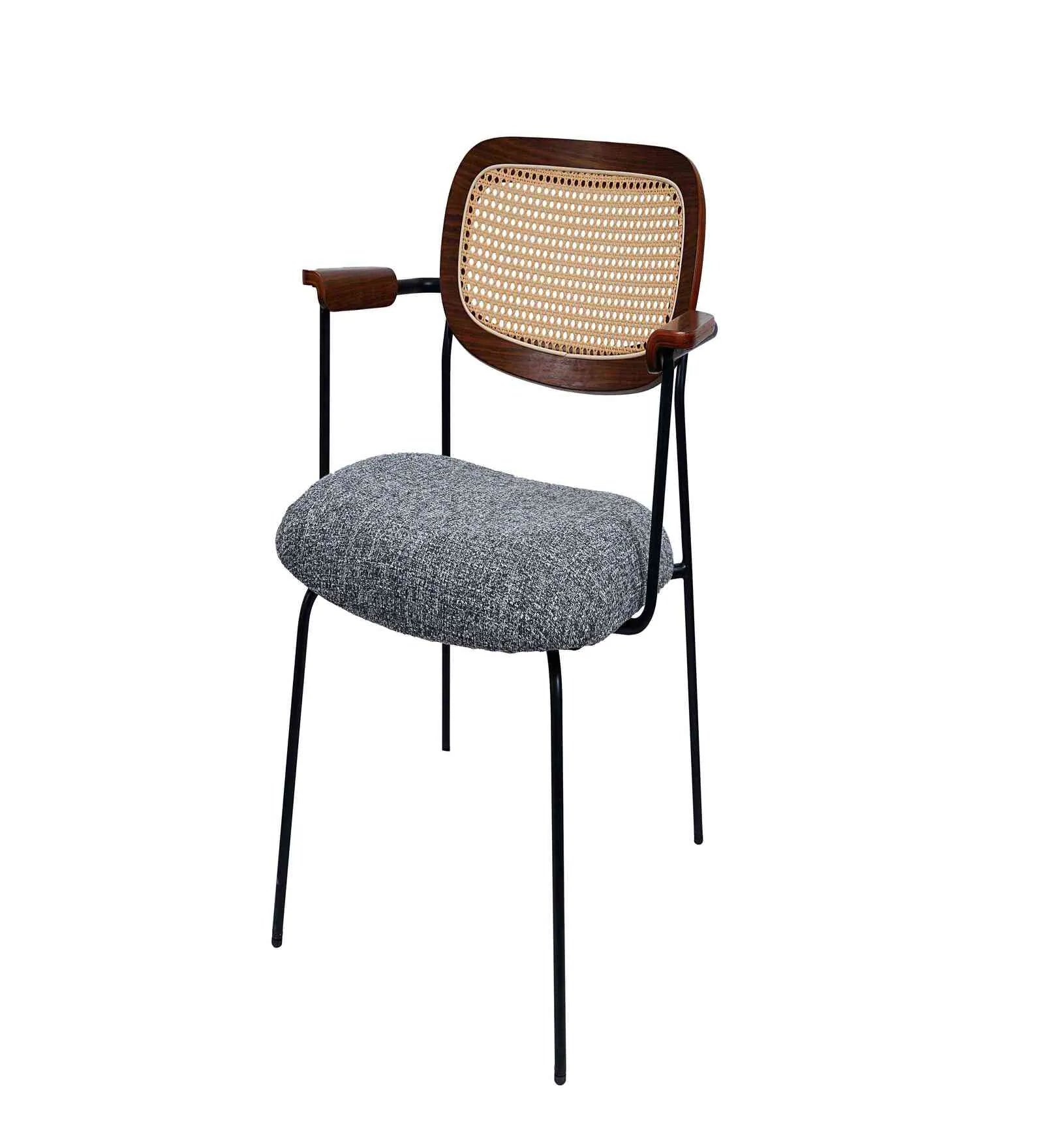 Rattan Cane Metallic Dining Chair With Terkish Fabric