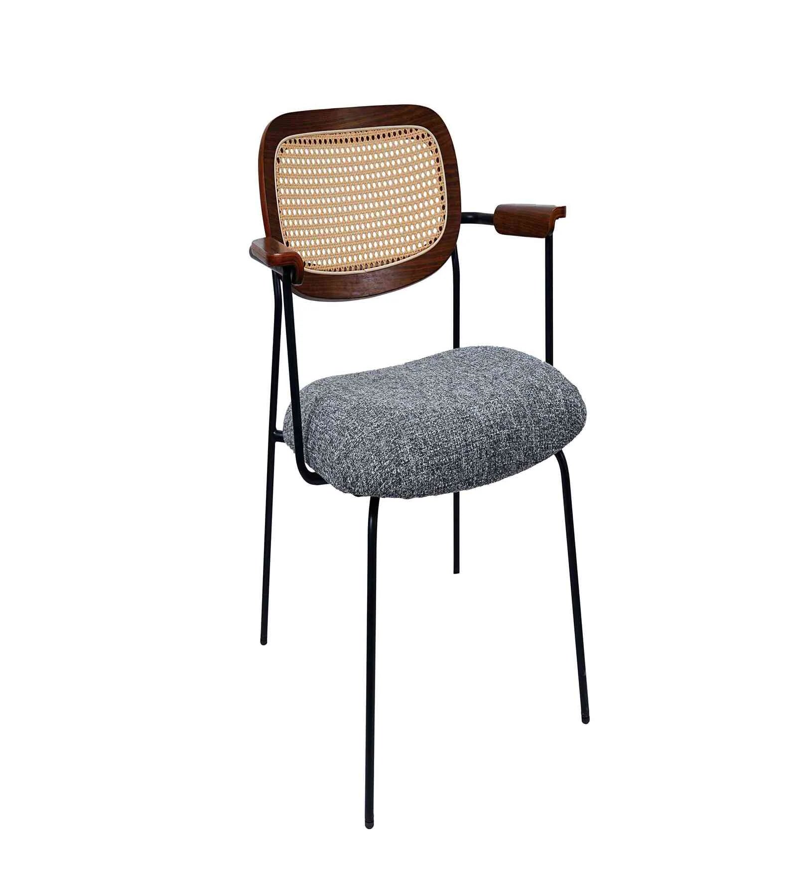 Rattan Cane Metallic Dining Chair With Terkish Fabric