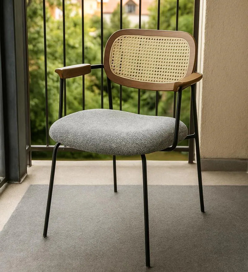 Rattan Cane Metallic Dining Chair With Terkish Fabric